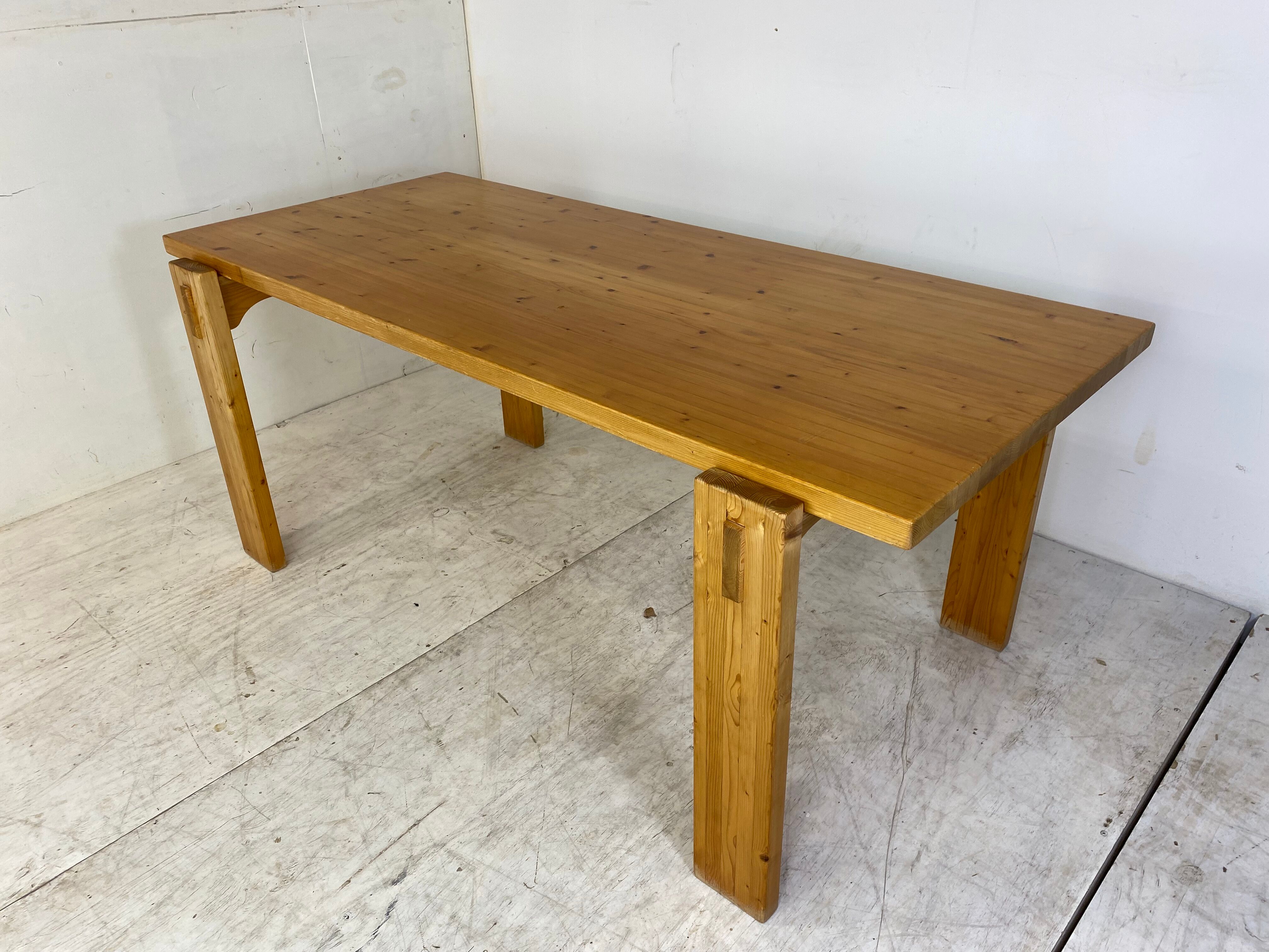 Scandinavian modernist brutalist pine rectangular dining table, 1960s
