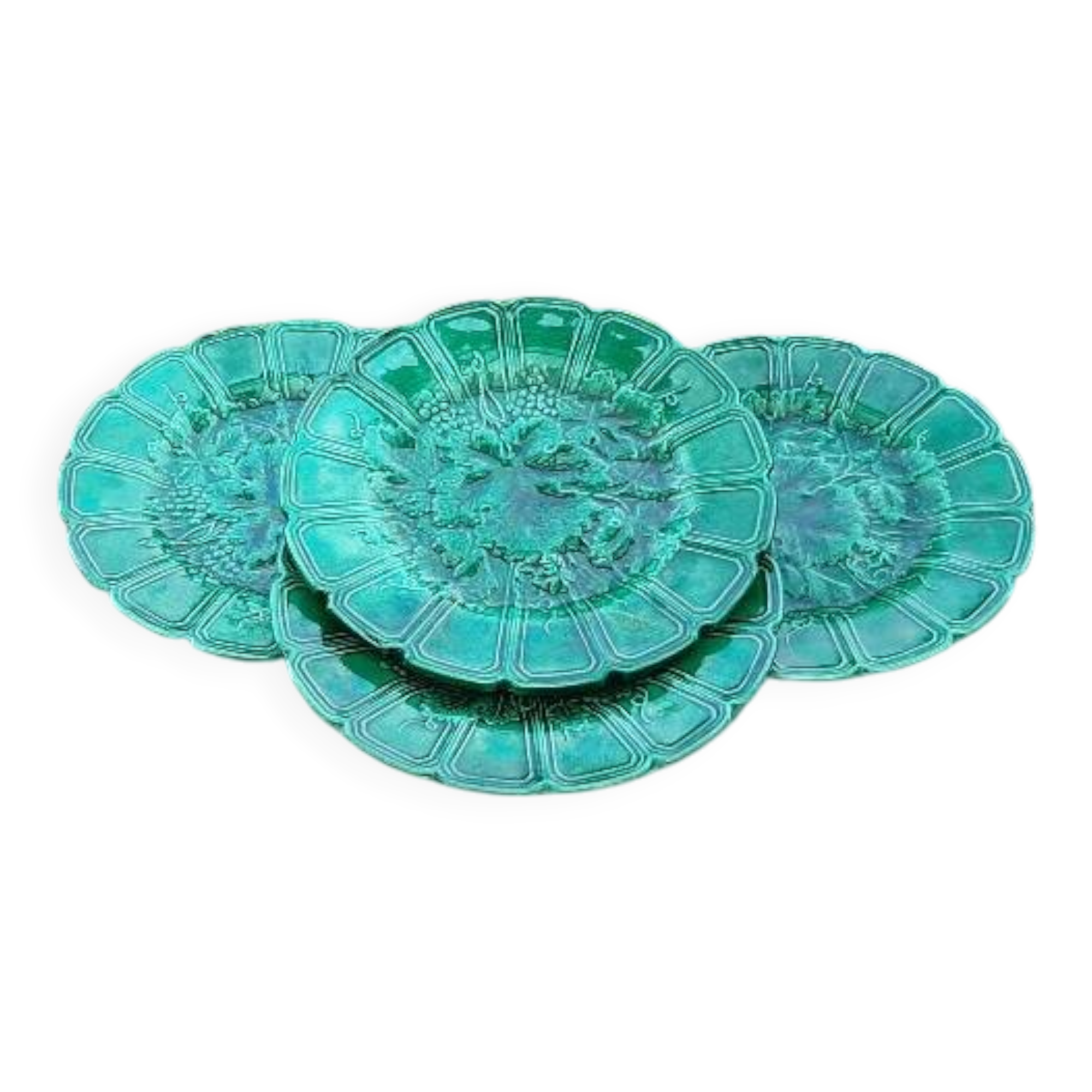 4 assiettes Sarreguemines en barbotine, début XXème