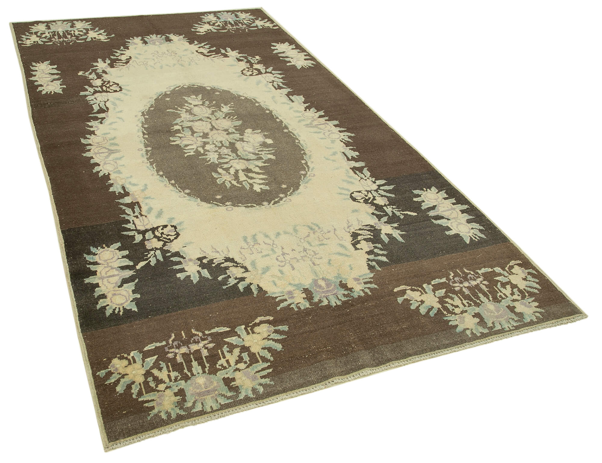 1950s hand-knotted antique turkish beige rug 148 cm x 270 cm