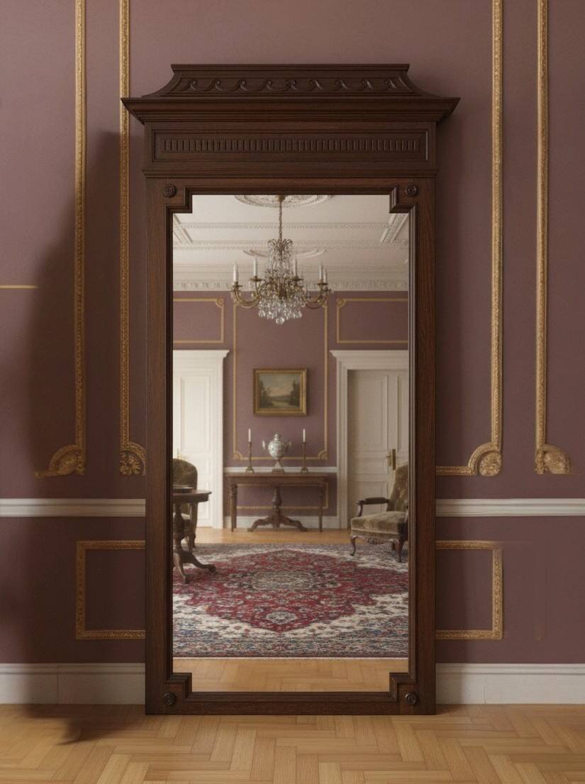 Important trumeau mirror Henri II solid oak 19th century