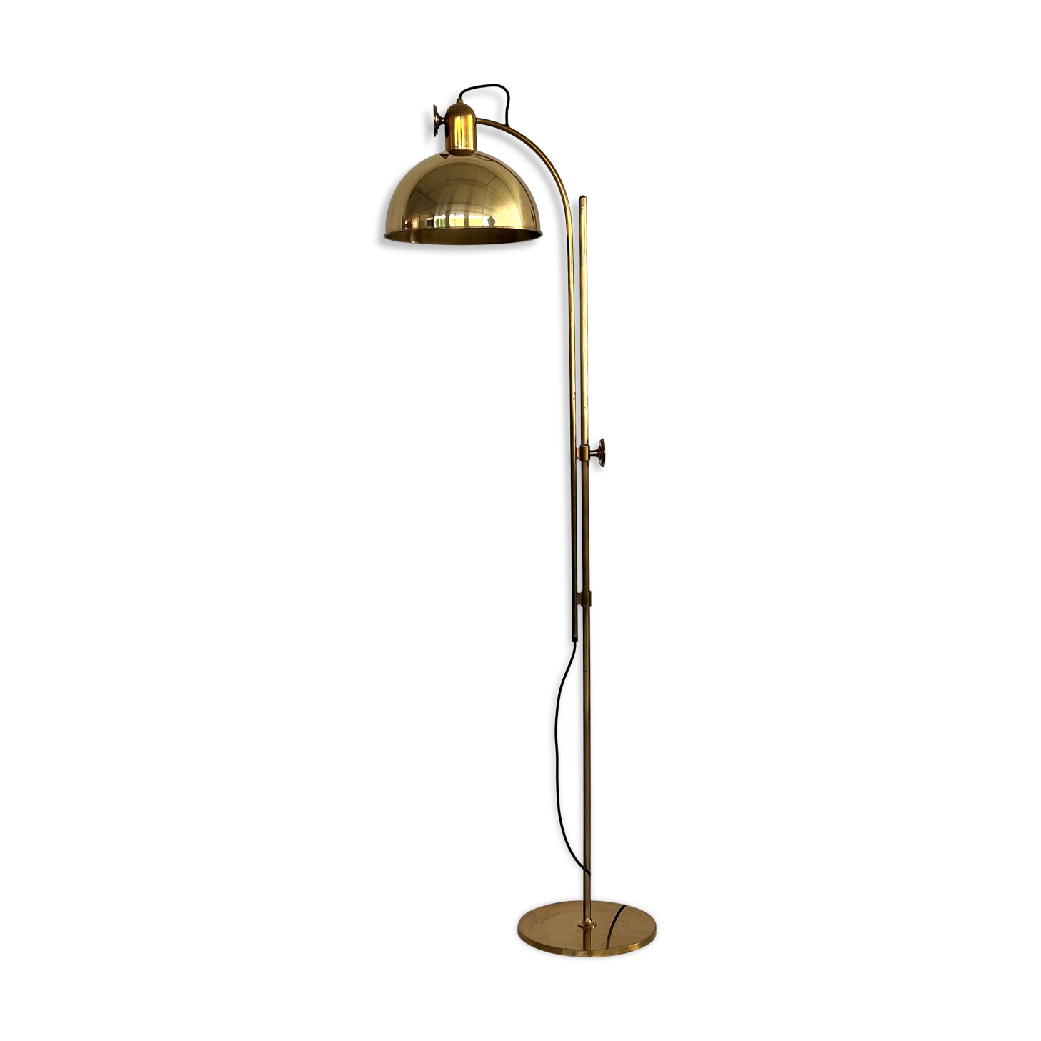 Florian schulz mid-century adjustable floor lamp in full brass, 1970