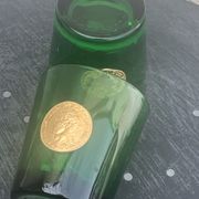 Set of 2 whisky glasses, aperitif, dubonnet, green glass, gold medalist in front, collector