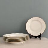 Set of 6 flat plates in white porcelain with gold borders