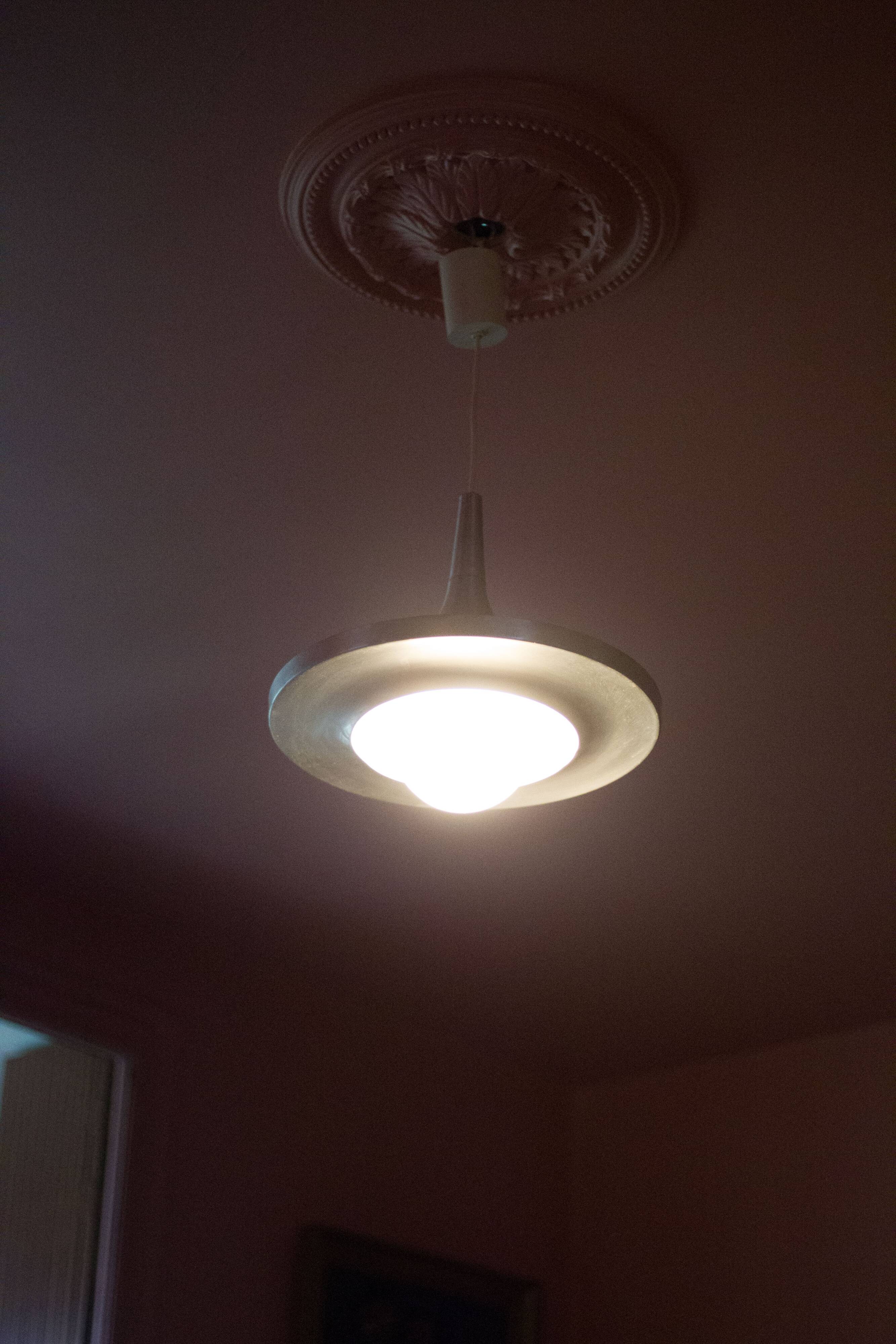 Space Age aluminum suspension, saucer suspension, vintage ceiling lamp, ceiling lamp