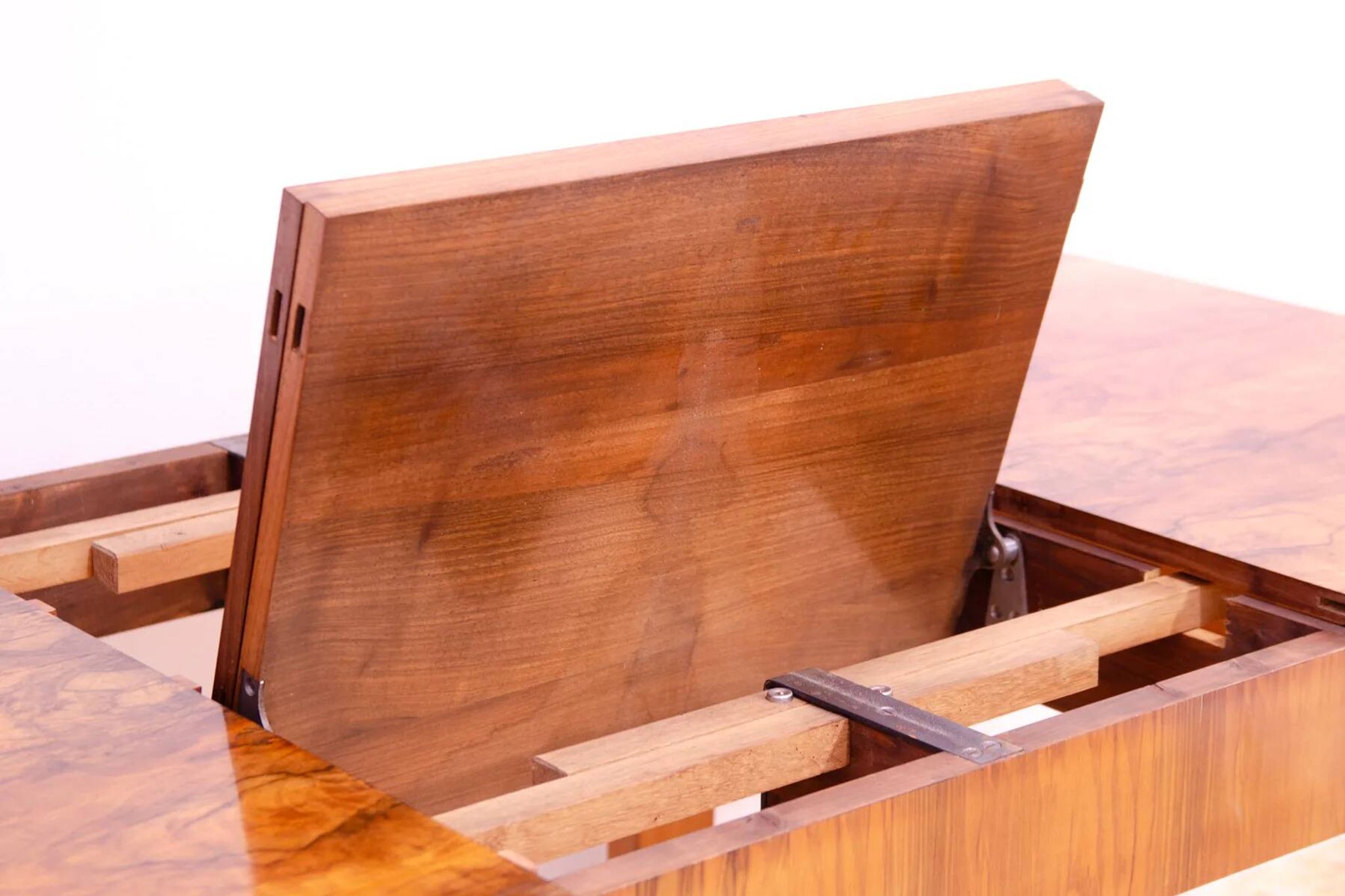 Walnut adjustable dining table, 1930s, Czechoslovakia