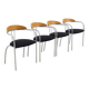 Set of 4 Chrome and Wood Chairs, Italy, 1980s