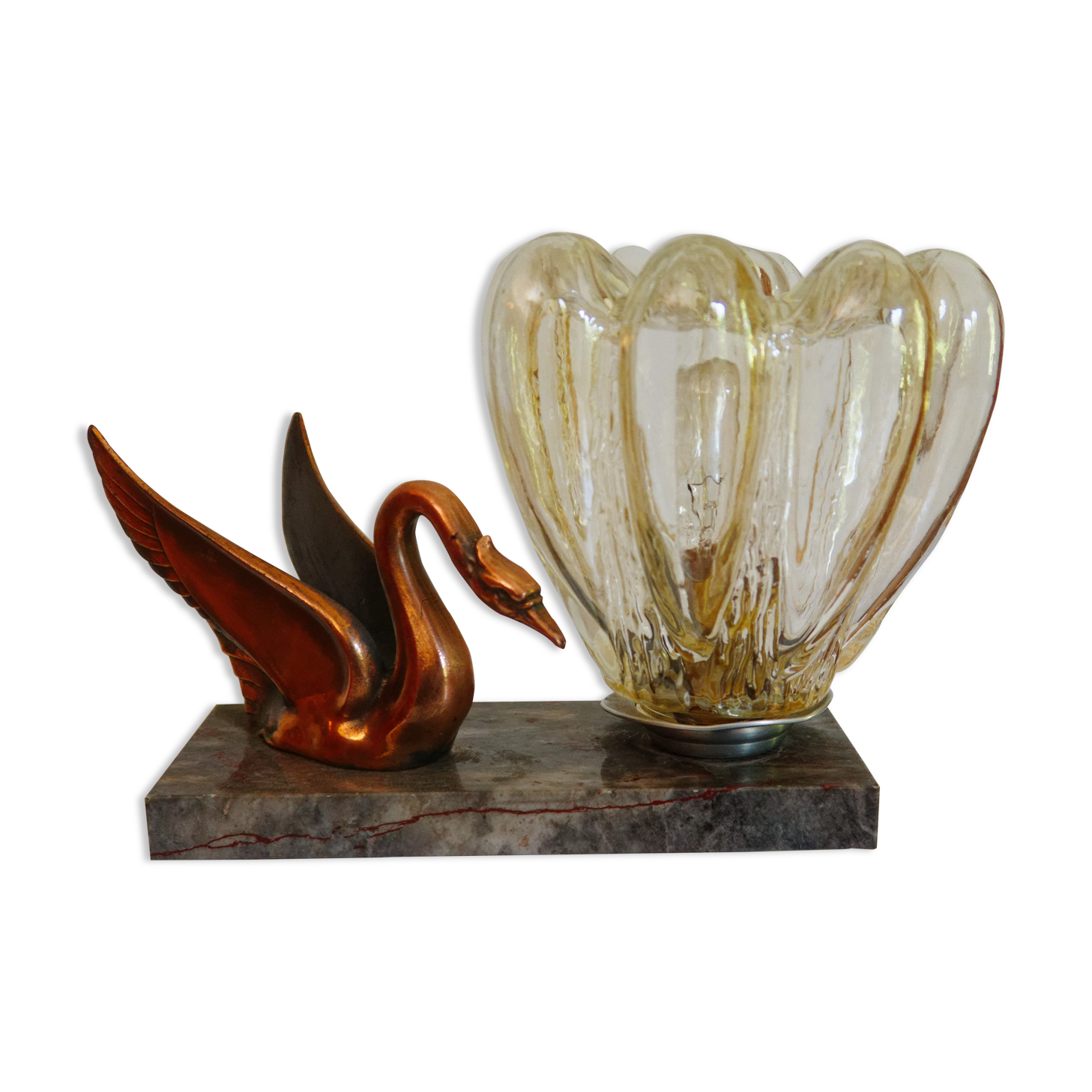 bedside lamp art deco marble, swan glass in regulated