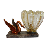 Lampe chevet art deco marbre,  verre cygne  en régule