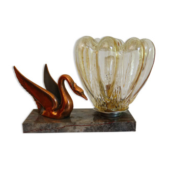 bedside lamp art deco marble, swan glass in regulated