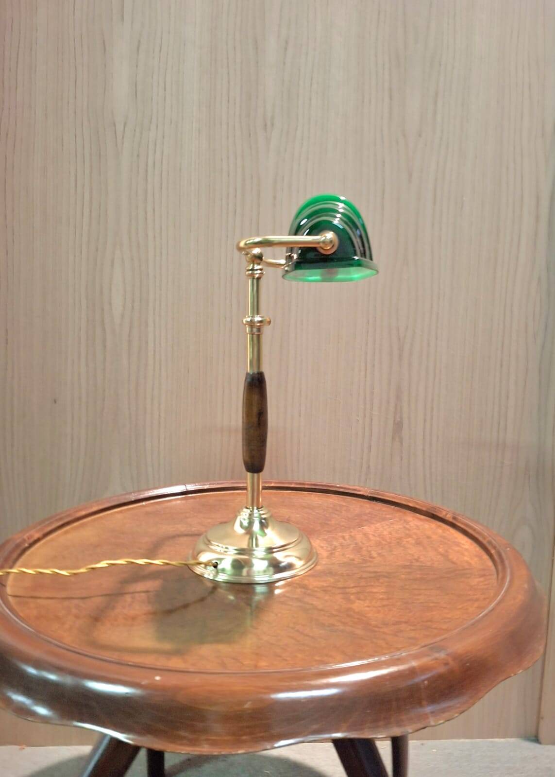 Lampe de bureau ministérielle Churchill en verre vert et laiton
