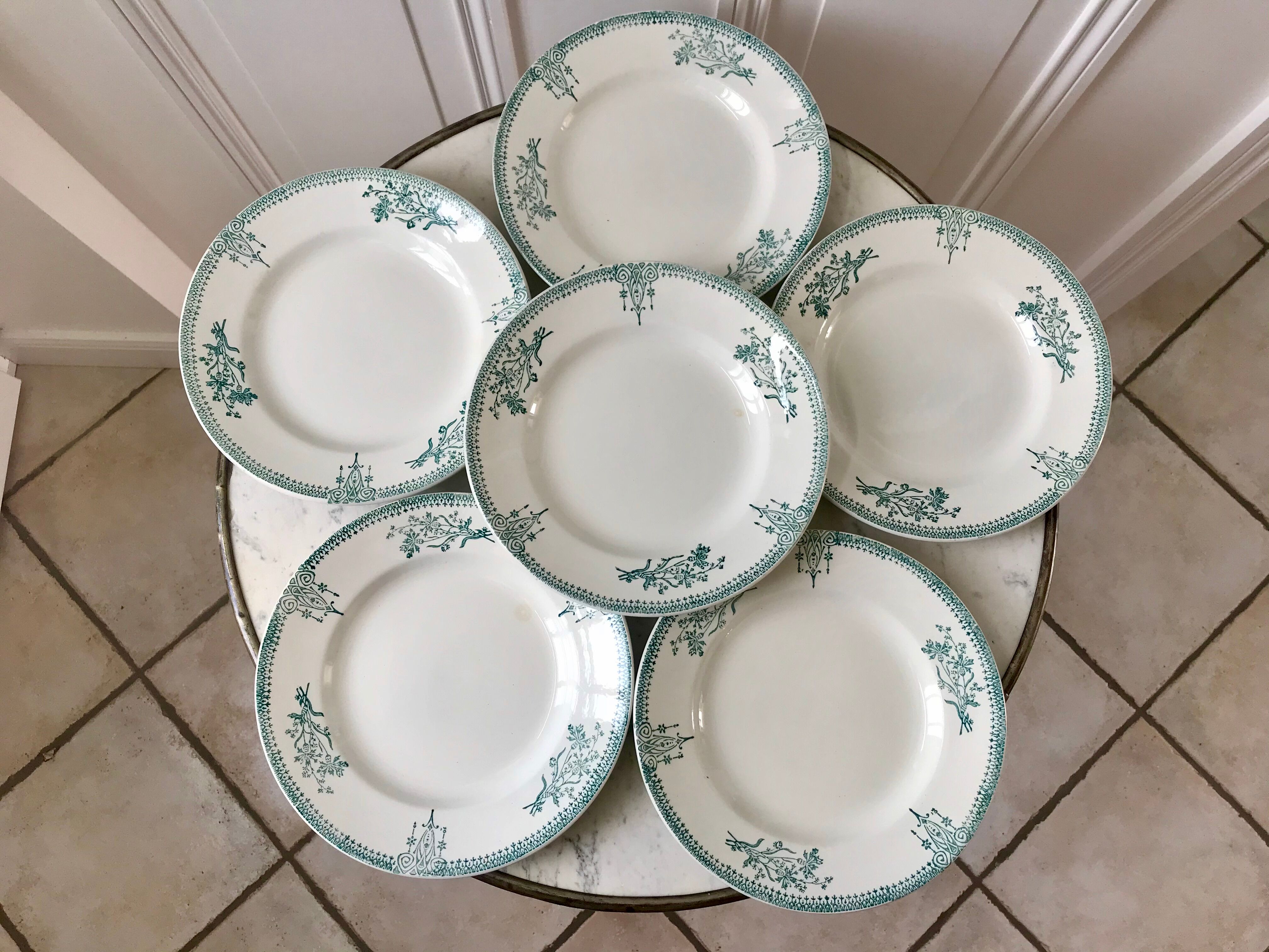 Set of 6 flat plates terre de fer saint-amand xixth