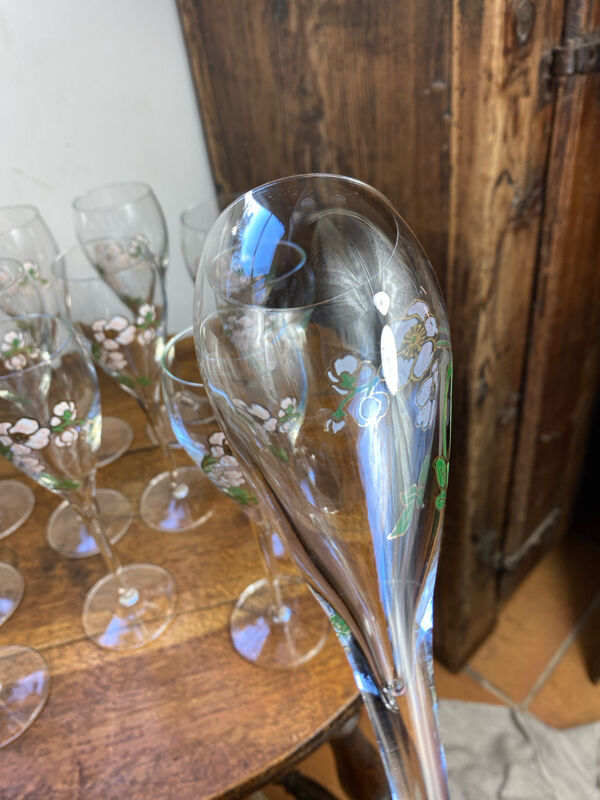 Douze flûtes à champagne Perrier-Jouët, Belle Époque, Émile Gallé