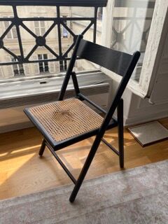Set of 4 folding chairs in canning and black wood 60s