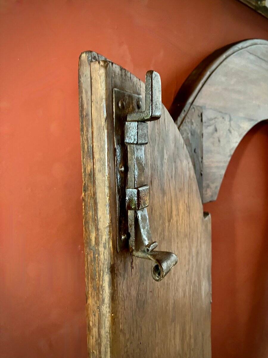 Antique Rustic Tuscan Window in Chestnut with Original Wrought Iron Hardware, 1800s