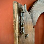 Antique Rustic Tuscan Window in Chestnut with Original Wrought Iron Hardware, 1800s