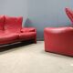 Leather Maralunga sofa set by Vico Magistretti for Cassina, 1980s