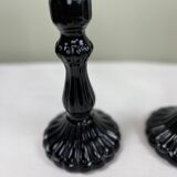 Pair of black opaline candlesticks
