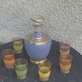 Liqueur set, Porto, consisting of a blue granite carafe and 6 glasses