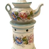 Polychrome porcelain tea pot with 20th century floral decoration