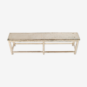 Banc en bois patiné blanc