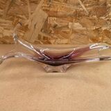 Ancien Vide Poche Coupe Cristal Violet & Transparent Vintage #B086
