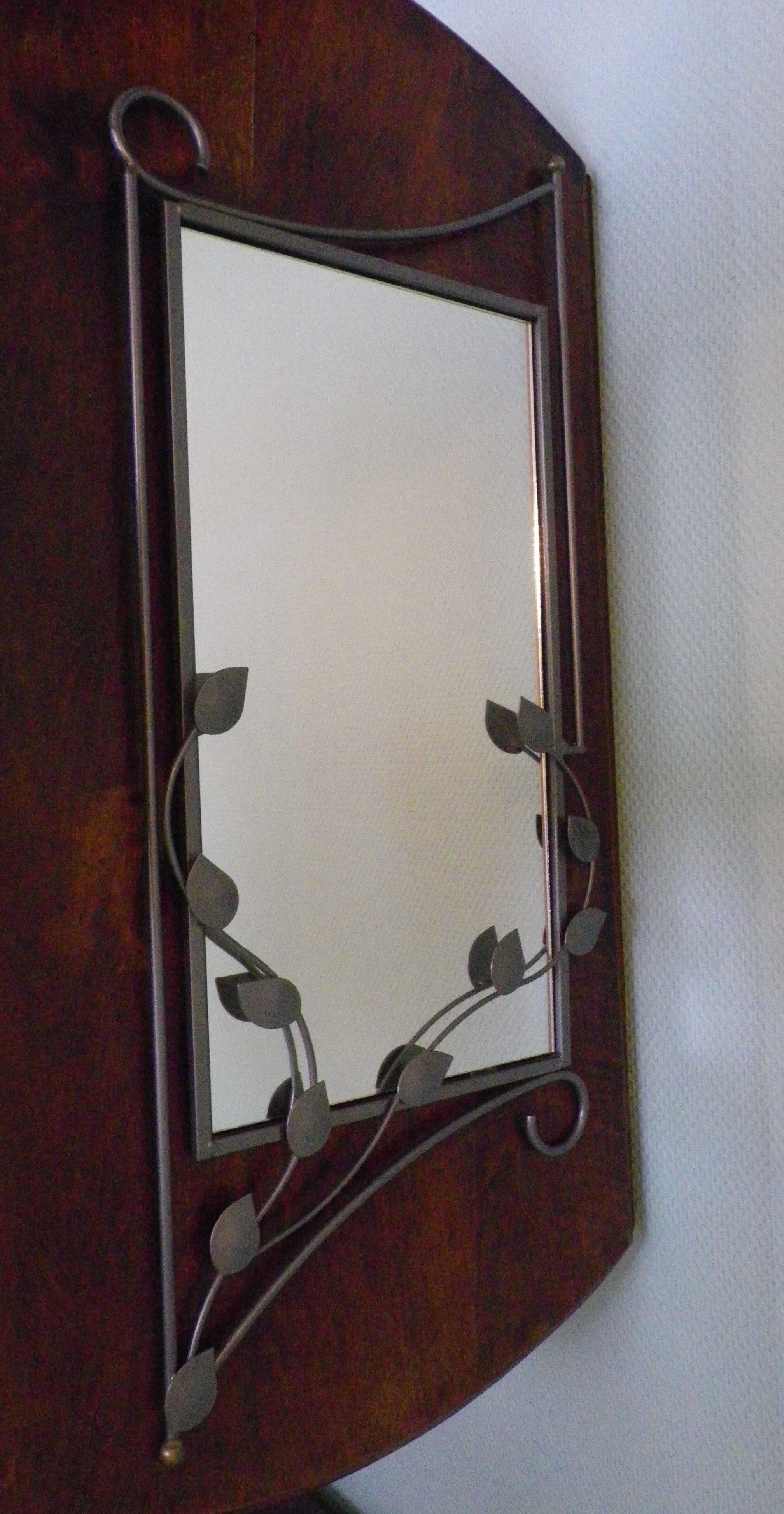 Designer mirror with gray metal surround 89x37cm