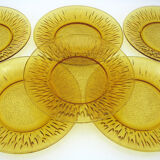 6 flat plates in amber tempered glass - Soleil Vereco France - vintage 70s