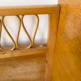 Vintage wooden baby cot and rattan strap