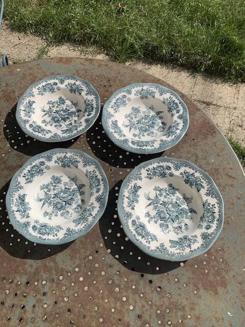 4 deep plates Enoch Wedgwood Asiatic Pheasants antique