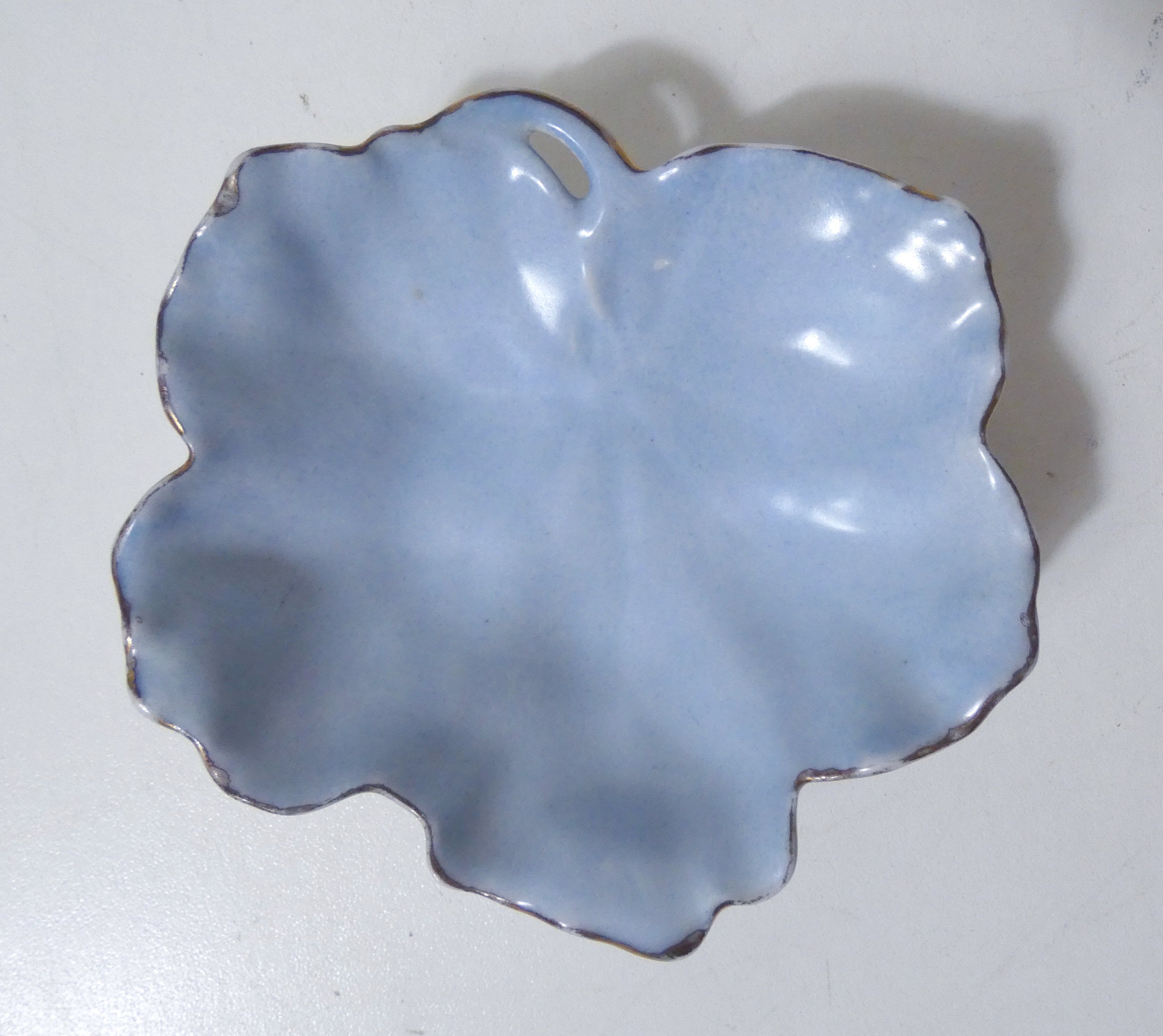 antique blue and gold leaf dish in Limoges porcelain