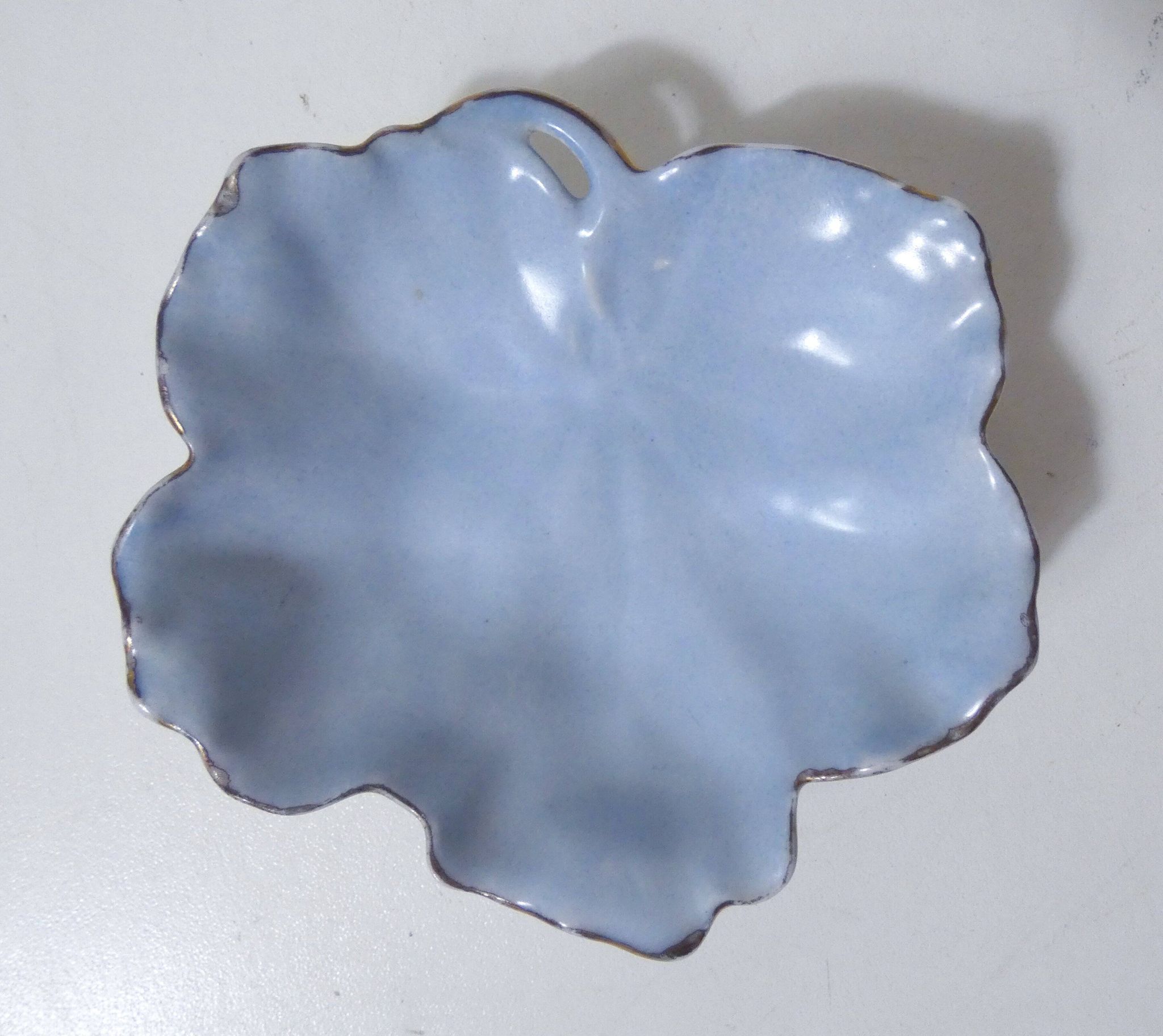 antique blue and gold leaf dish in Limoges porcelain