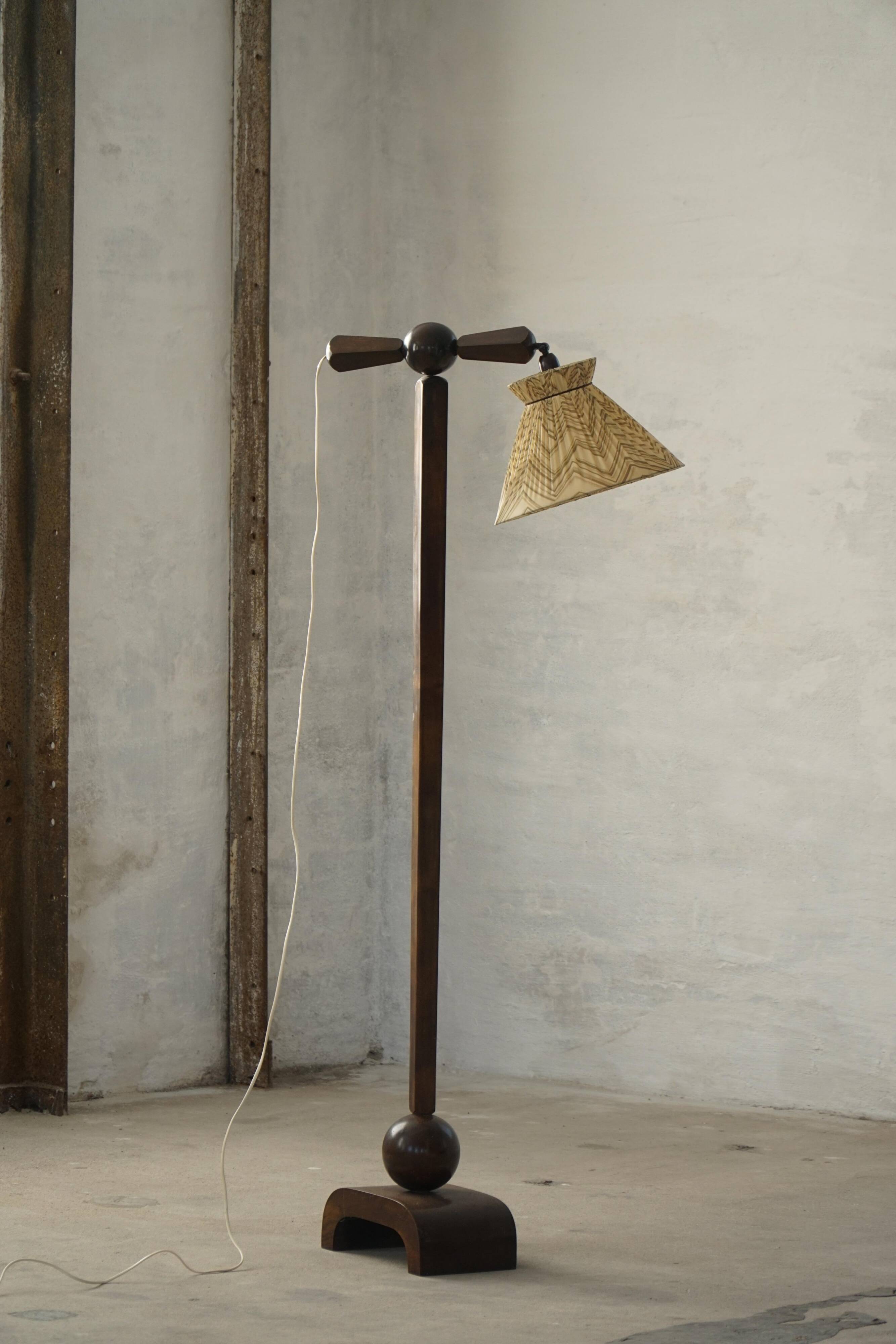 Scandinavian Funkis floor lamp with original shade, Denmark, Art Deco, 1930s