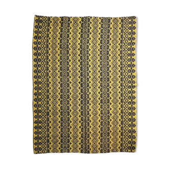 Tapis vintage roumain design noir sur fond jaune 200x154cm