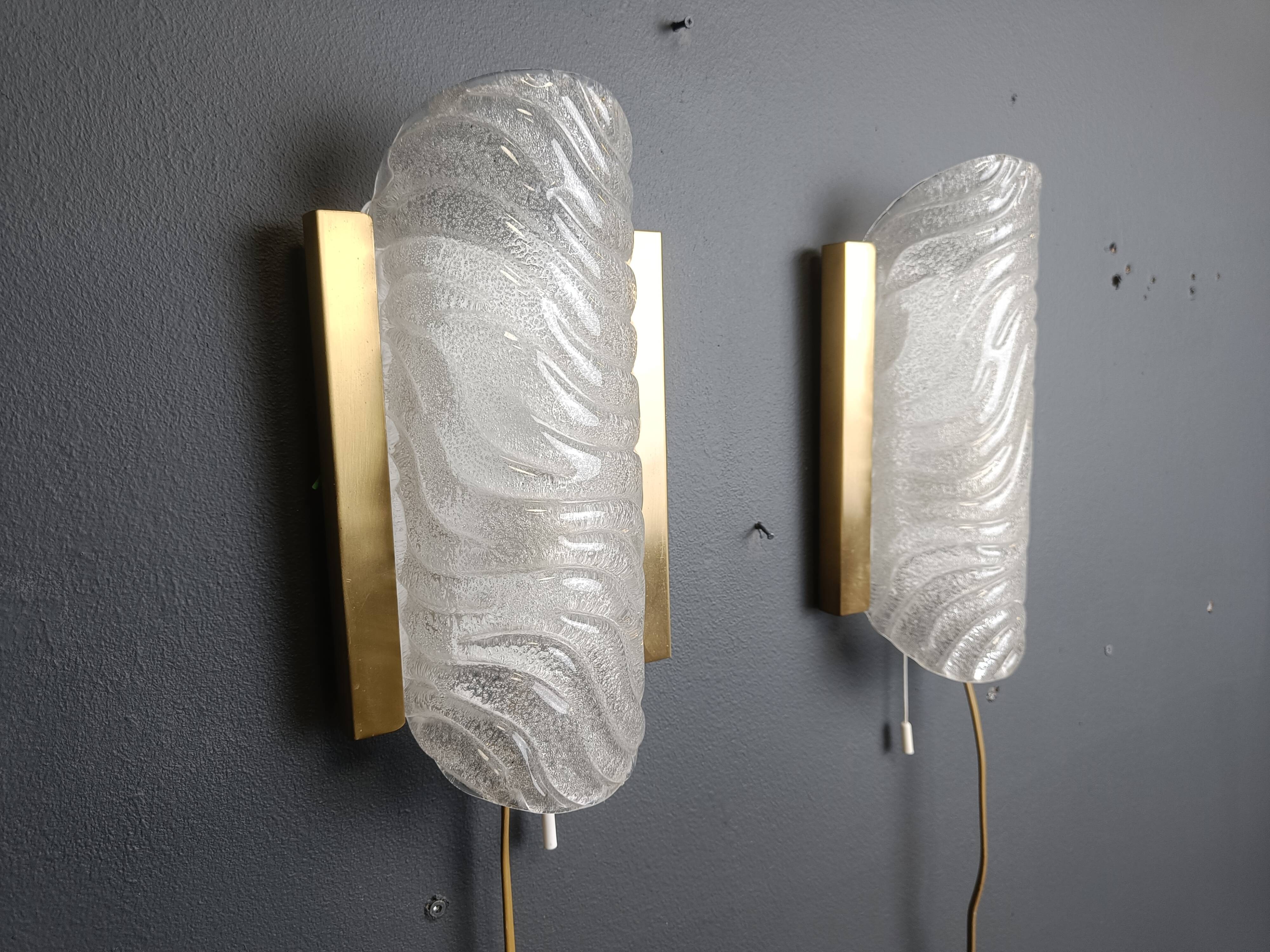 Pair of brass and glass wall lights by Fischer Leuchten, 1960s