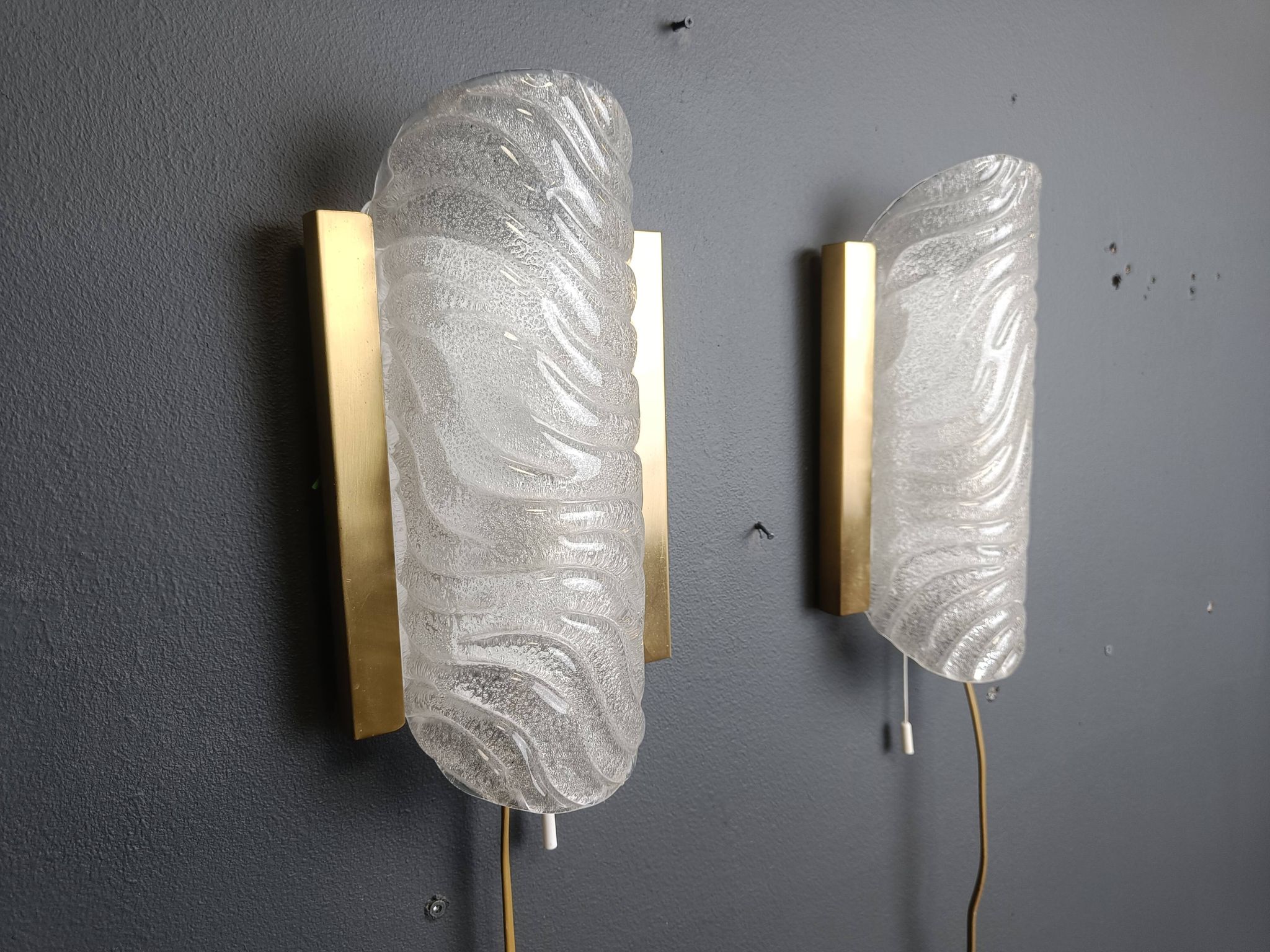 Pair of brass and glass wall lights by Fischer Leuchten, 1960s
