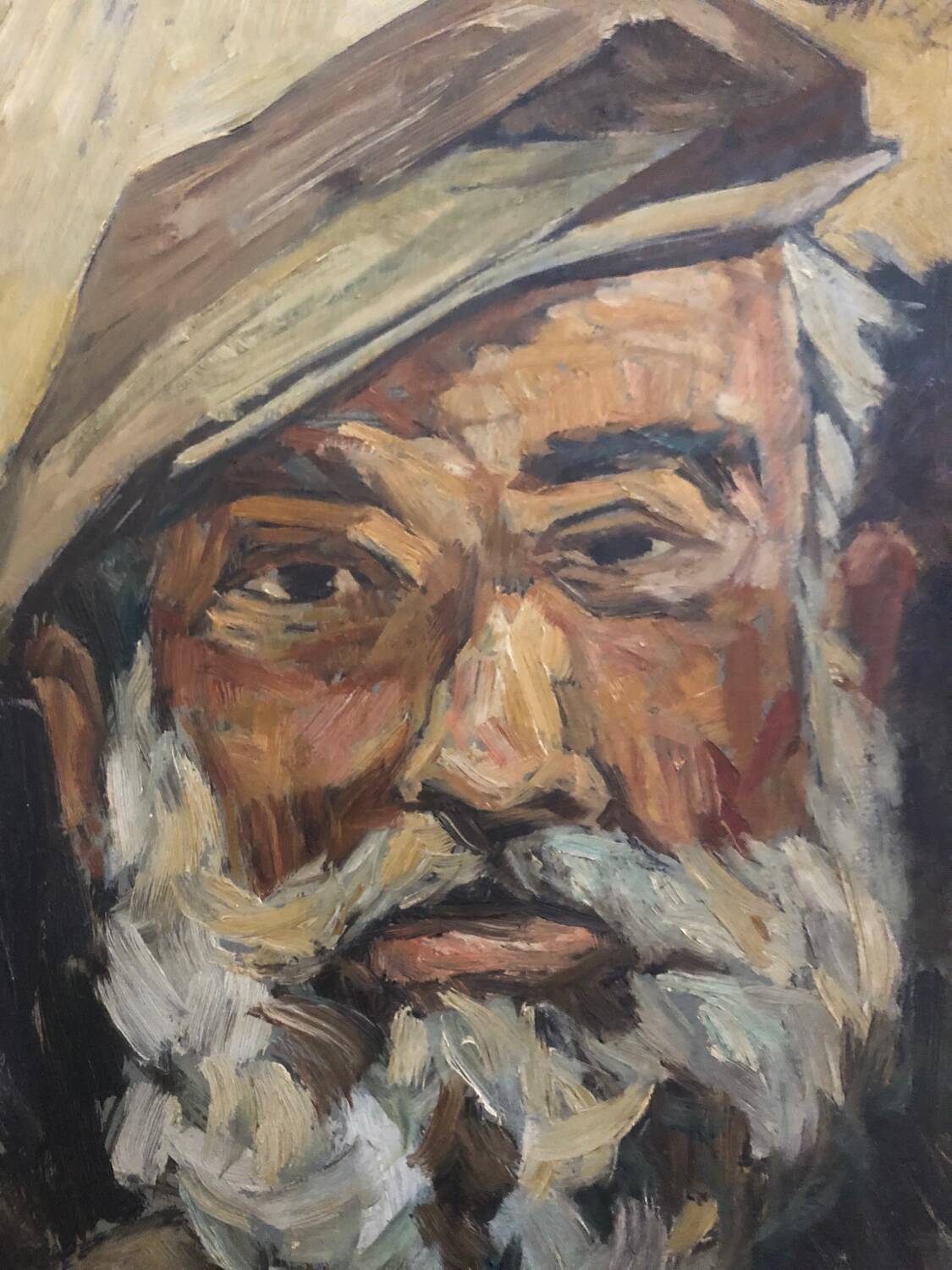 Oil on panel portrait of an old bearded man