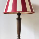 Wooden table lamp and striped lampshade