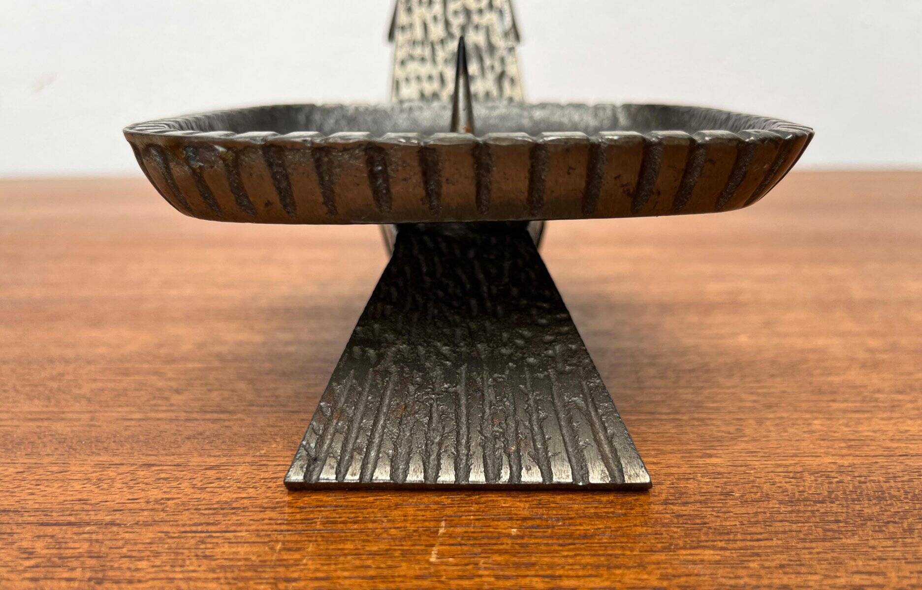 Brutalist Japanese bronze candlestick from the mid-century for Beva, 1960s.