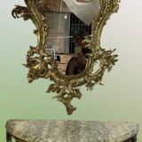 Console murale en bronze et miroir, années 60. Lot de 2