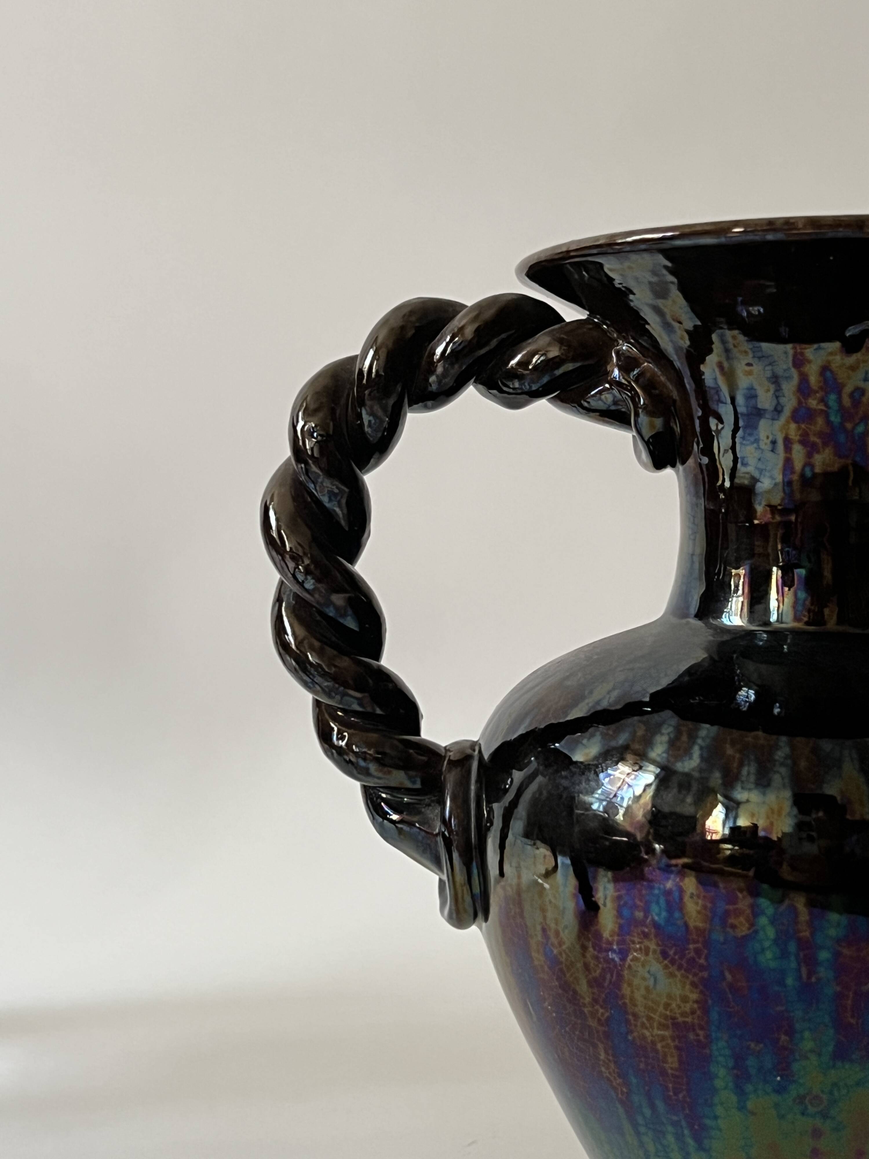 Large twisted amphora vase in glazed ceramic, Vallauris