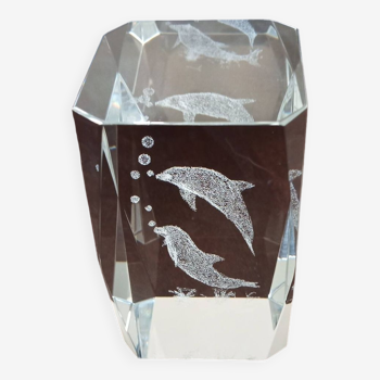 Presse-papier dauphins en verre