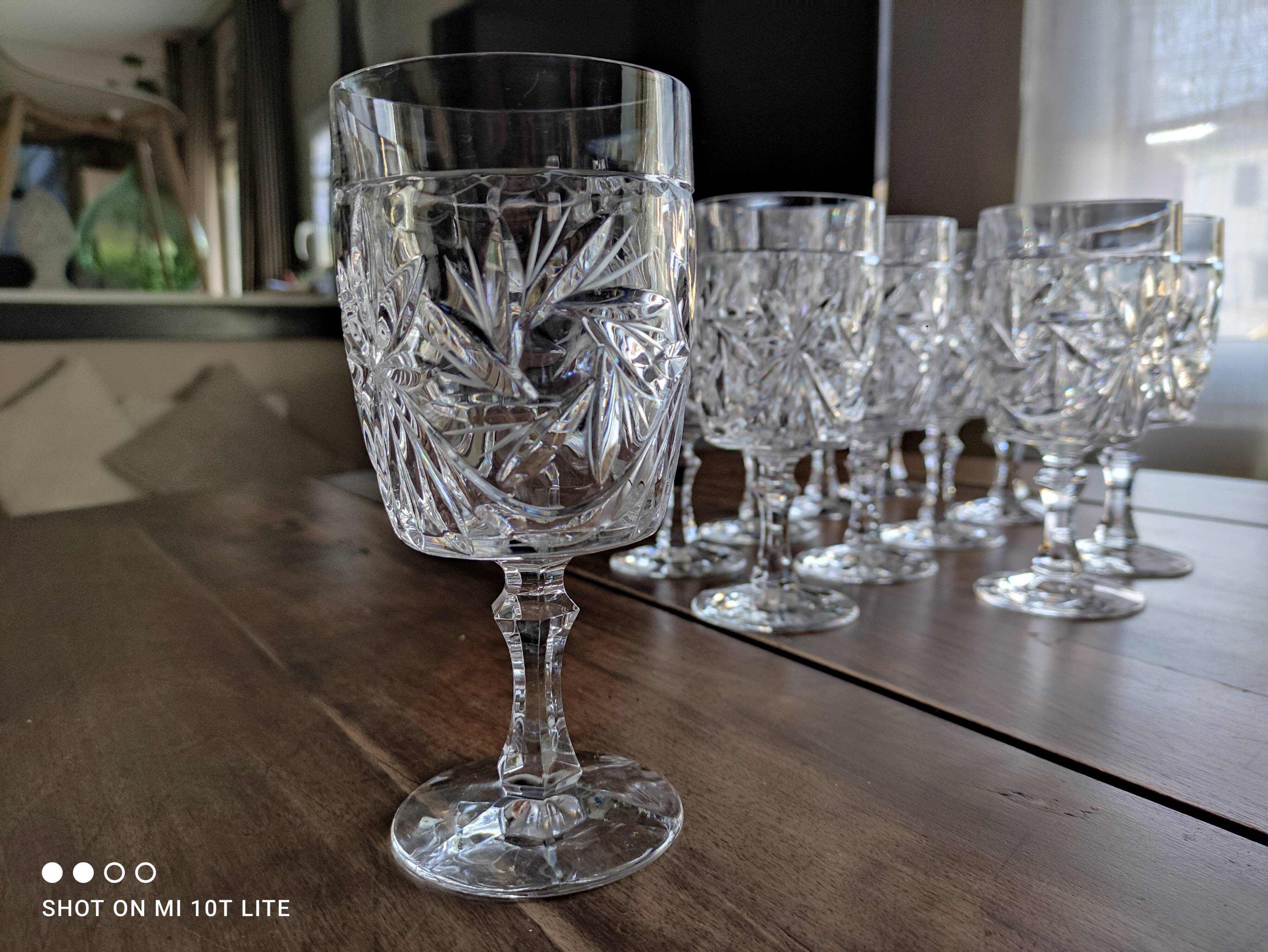 Set of 11 glasses in chiseled ancient rock crystal