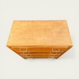 Vintage chest of drawers with tapered legs, solid raw oak, 1960.