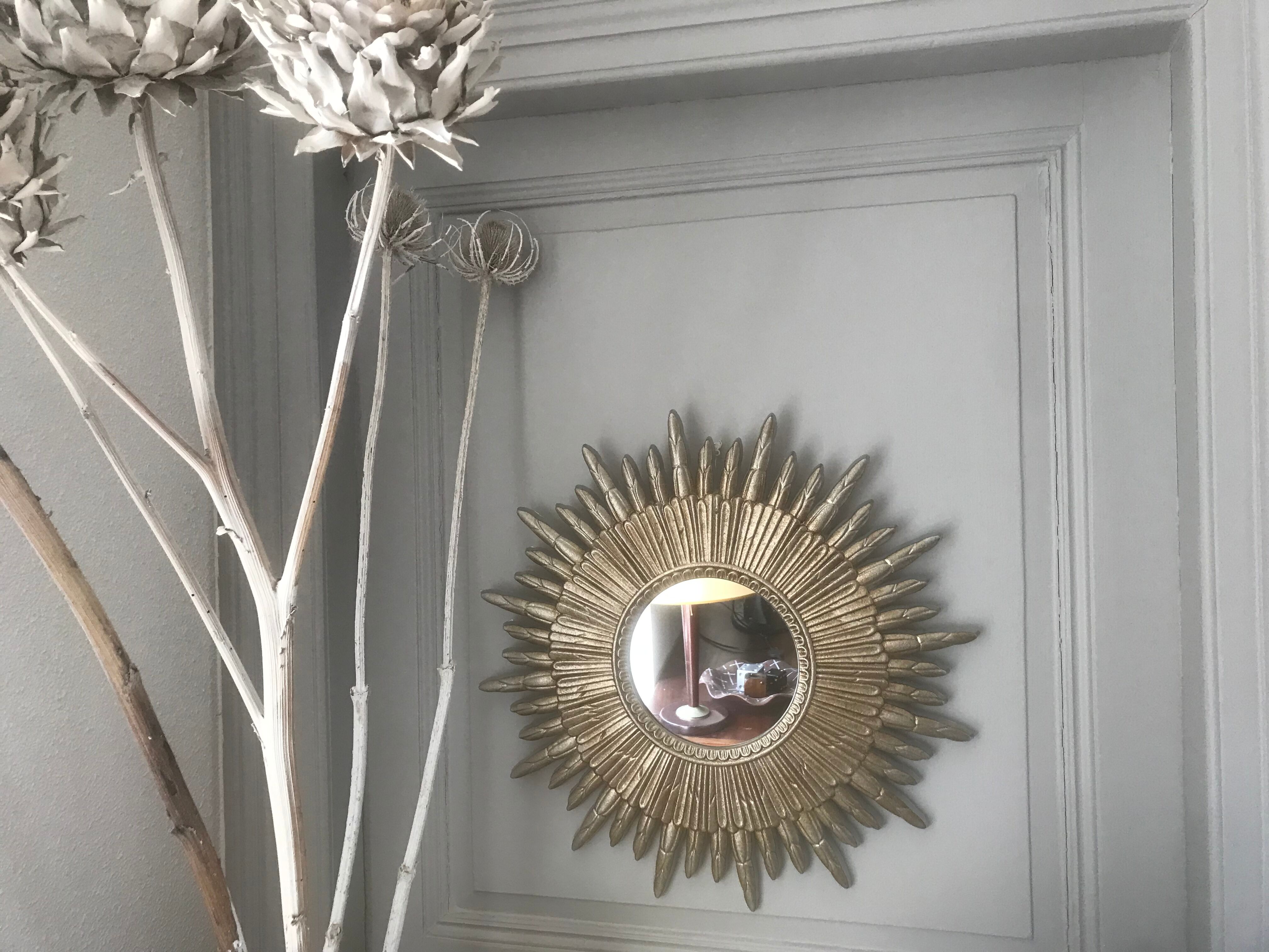 Vintage silver wood sun mirror