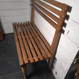 Solid oak workbench with slats signed by Edmond Magrez.