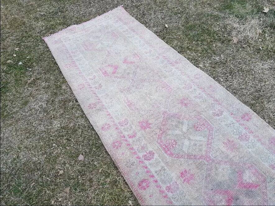 Vintage Turkish hallway rug 88x407 cm