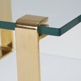 Table basse carrée en verre et laiton, ronald schmidt, 1980s