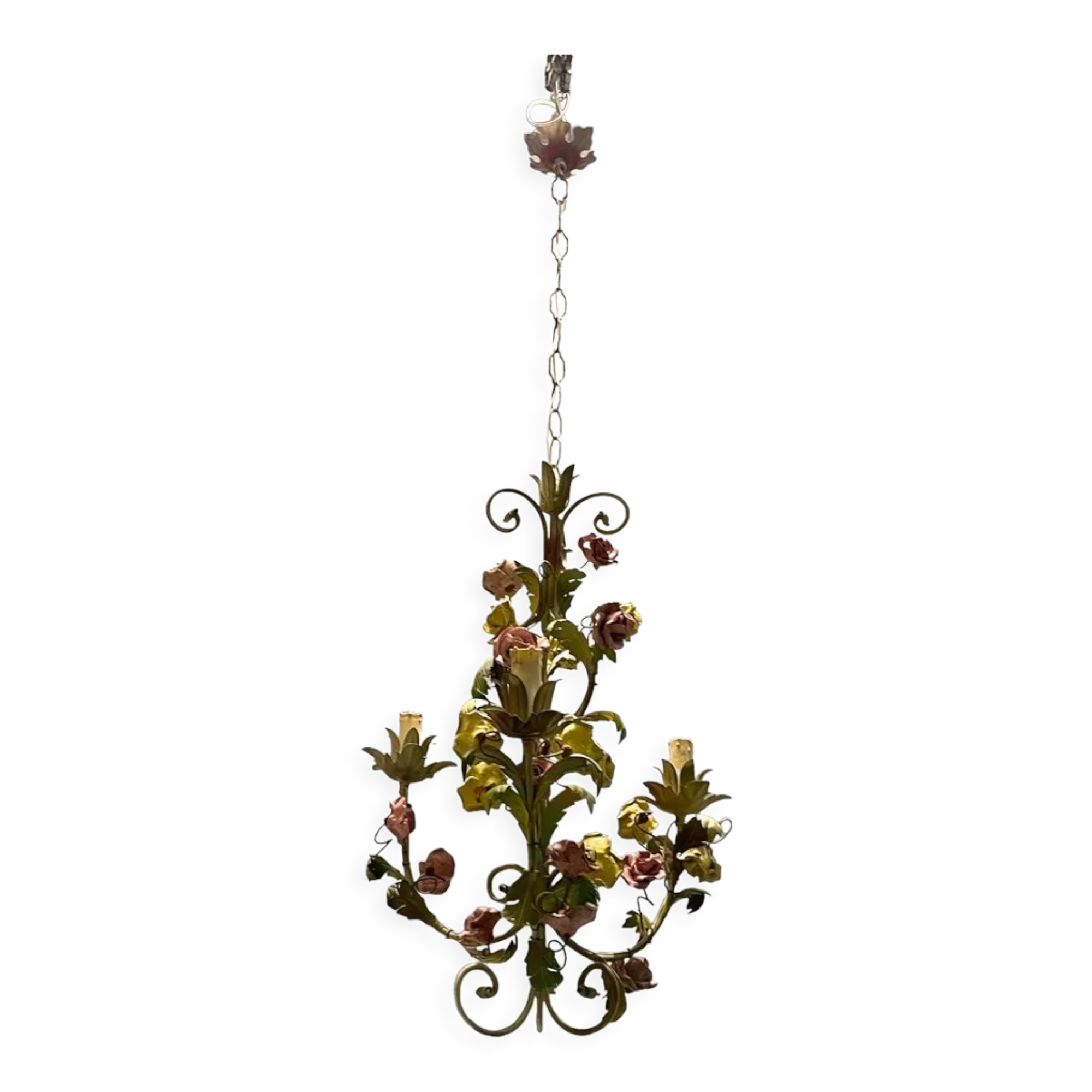 Italian Tole Ceramic Flower Chandelier, 1960s