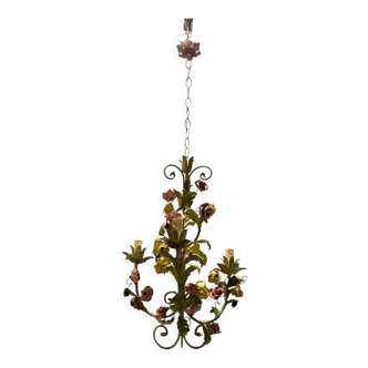 Italian Tole Ceramic Flower Chandelier, 1960s