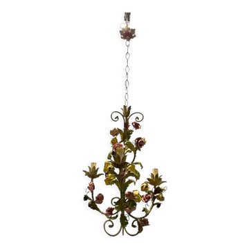Lustre à fleurs en céramique italienne Tole, années 1960